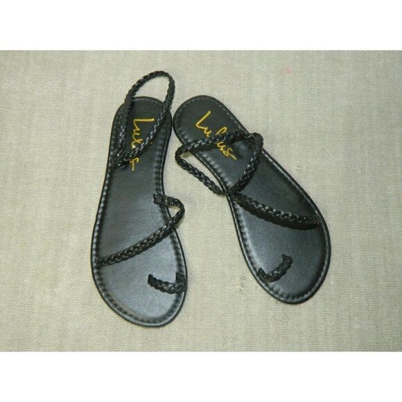 Lulu's Sandals Mirela Black Braided  Flat Vegan Sandals - Picture 6 of 6